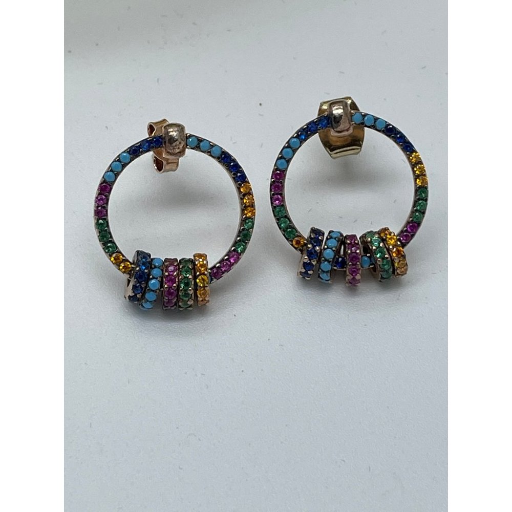 Silver Earrings, Colorful Round Earrings, Hoop Earrings, Sterling Silver Earring